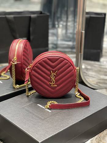 YSL ROUND CAMERA BAG IN CHEVRON-QUILTED GRAIN 610436 Red 17 X 17 X 5,5 CM