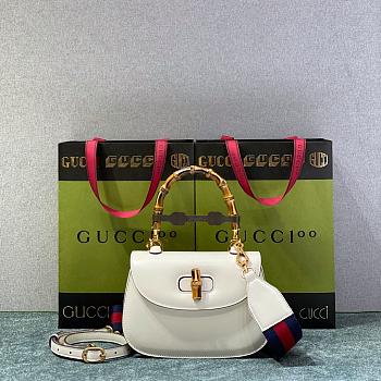 Gucci Bamboo 1947 jumbo GG small bag White leather 675797-UKMDT-9198  21x15x7cm