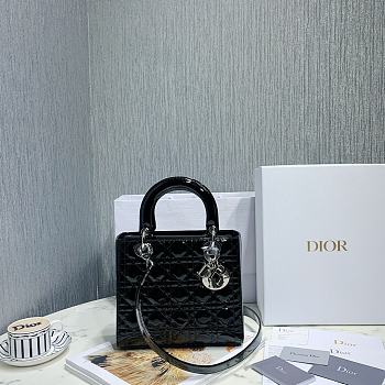 Dior MEDIUM LADY DIOR BAG Black Patent Cannage Calfskin M0565OWCB_M900 24x20x11CM 