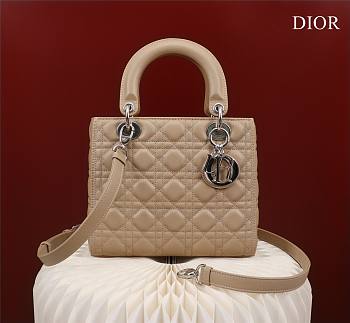 Dior MEDIUM LADY DIOR BAG Sand-Colored Cannage Grained Calfskin M0565PWRT_M116 24x20x11cm