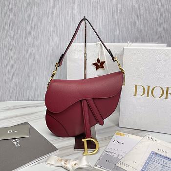 Dior SADDLE BAG WITH STRAP Red Grained Calfskin M0455 25.5x20x6.5cm