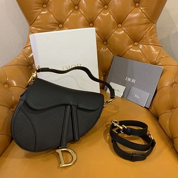 Dior SADDLE BAG WITH STRAP Black Grained Calfskin M0455CBAA_M900 25.5x20x6.5cm