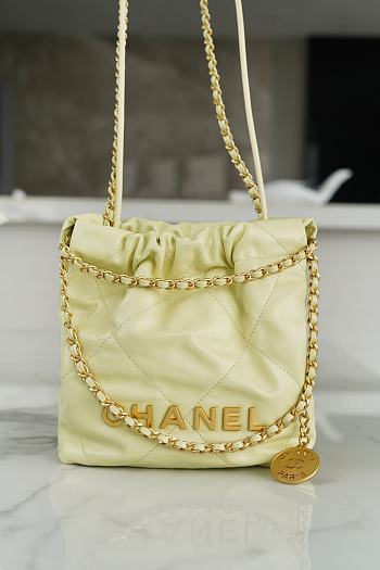 CHANEL SMALL BAG Glossy Calfskin & Gold Plated Metal Light yellow AS3260 19×20×6cm